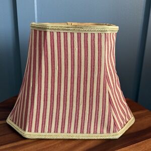 Vintage Striped Lampshade Burgundy Tan Square Bell Rope Trim 12." Custom Ticking